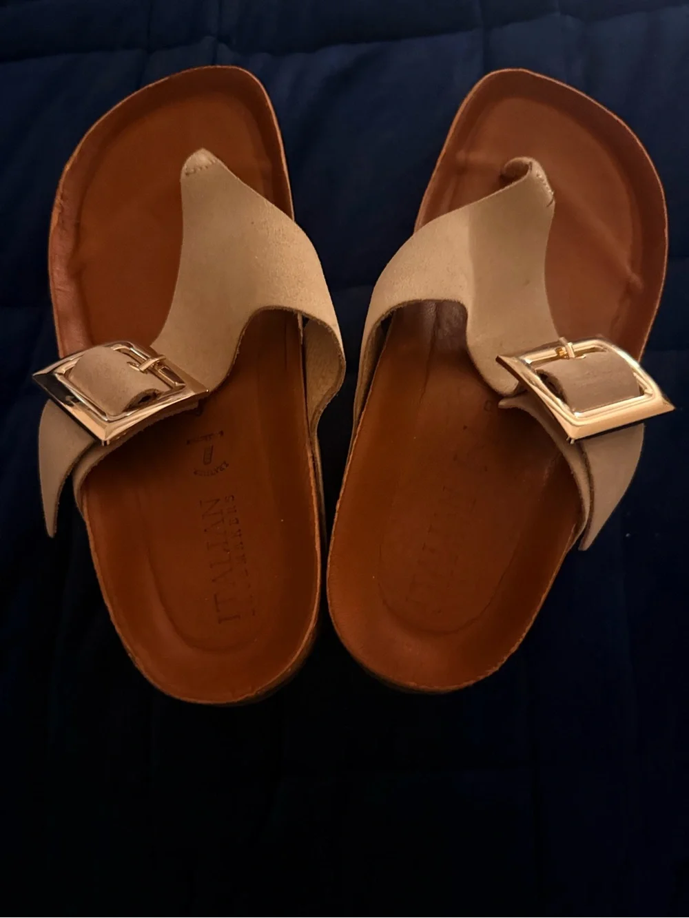 Beige Suede Buckle Slide Sandals - Women's Flats & Loafers